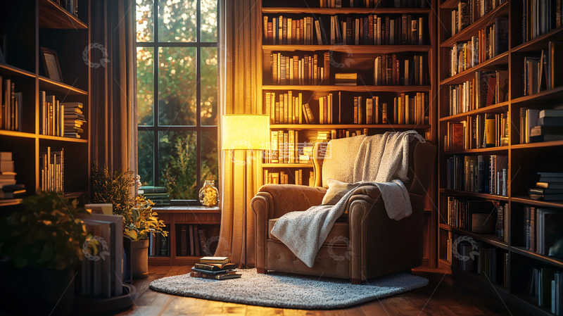 高清大图下载【趣麦麦图】温馨书房角落阅读椅