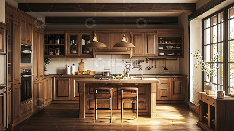 高清大图下载【趣麦麦图】乡村风格实木橱柜