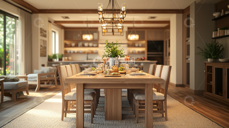 高清大图下载【趣麦麦图】现代乡村风格开放式厨房餐厅