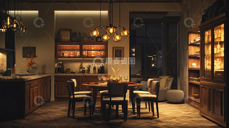 高清大图下载【趣麦麦图】温馨昏暗的餐厅