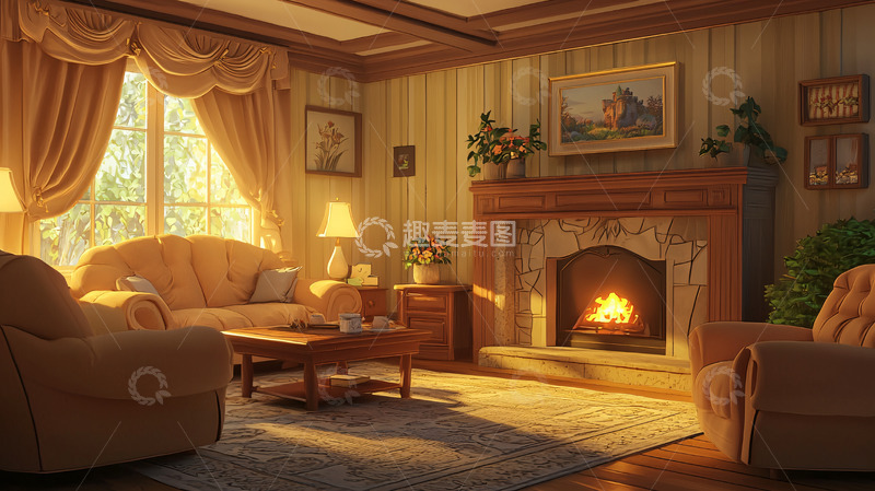 高清大图下载【趣麦麦图】温馨舒适的复古客厅
