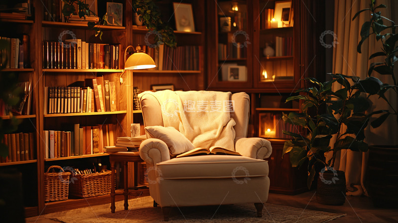 高清大图下载【趣麦麦图】温暖舒适的书房角落
