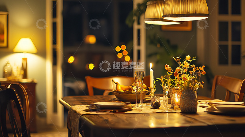 高清大图下载【趣麦麦图】温馨舒适的夜晚餐桌