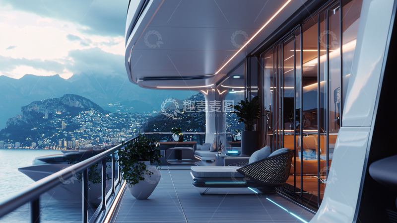 高清大图下载【趣麦麦图】豪华游艇甲板夜景