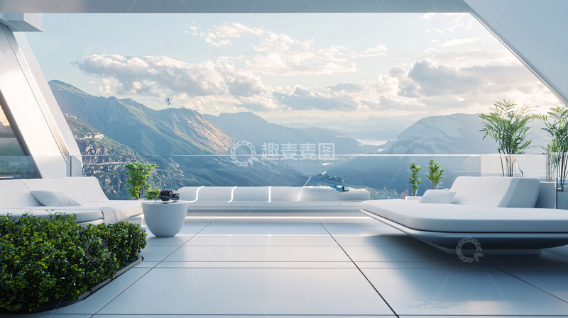 高清大图下载【趣麦麦图】极简风格阳台山景别墅