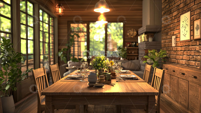 高清大图下载【趣麦麦图】温暖舒适的木质餐厅