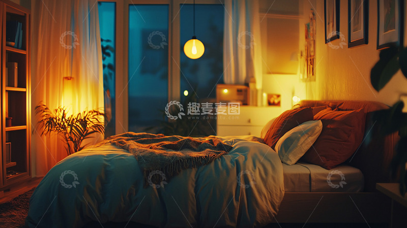高清大图下载【趣麦麦图】温暖舒适的卧室夜景