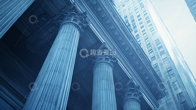 高清大图下载【趣麦麦图】蓝色调建筑物石柱特写