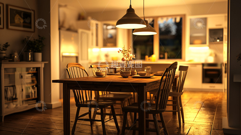 高清大图下载【趣麦麦图】温暖舒适的乡村风格厨房餐厅
