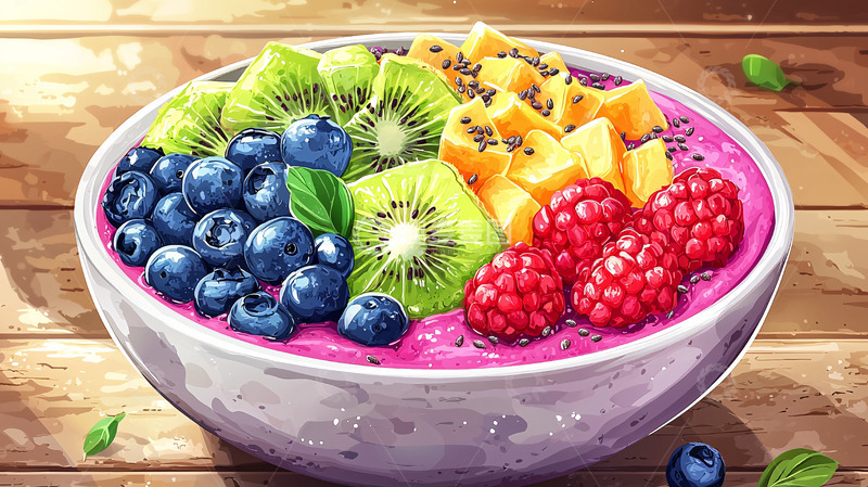 高清大图下载【趣麦麦图】水果碗的卡通插图