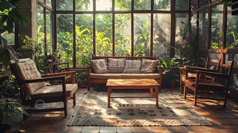 高清大图下载【趣麦麦图】阳光洒进室内花园客厅