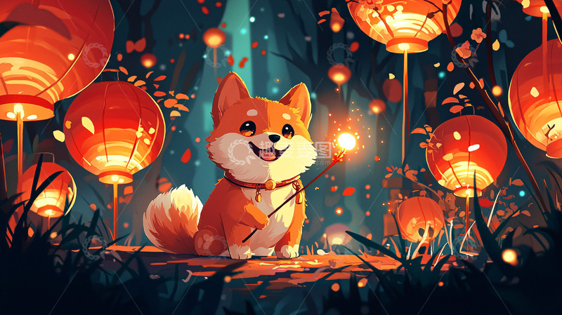 高清大图下载【趣麦麦图】小狗提灯