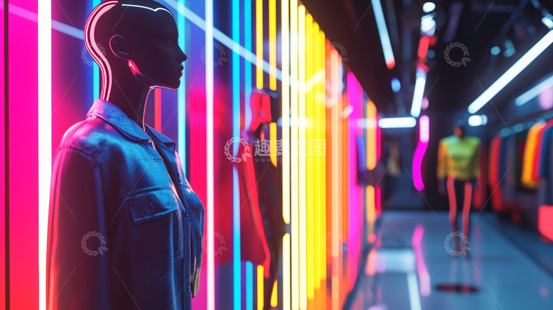 高清大图下载【趣麦麦图】霓虹灯服装店橱窗