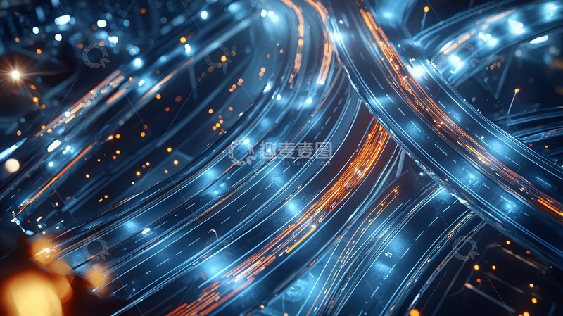 高清大图下载【趣麦麦图】抽象的蓝色和橙色光线网络
