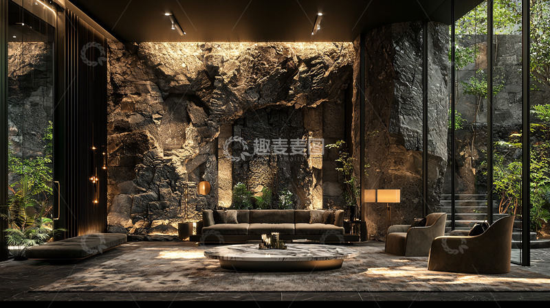 高清大图下载【趣麦麦图】暗色调现代奢华客厅