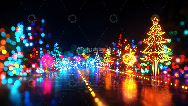 高清大图下载【趣麦麦图】夜晚彩灯街道