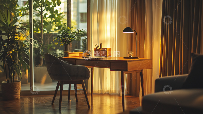 高清大图下载【趣麦麦图】温暖阳光下的居家办公桌