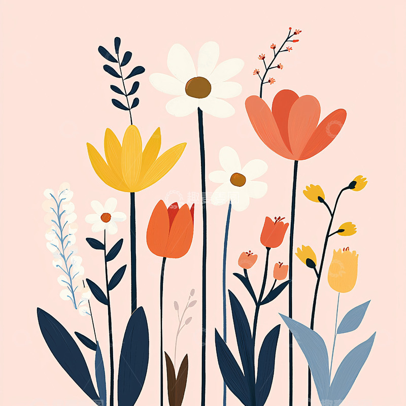 高清大图下载【趣麦麦图】简约风格花卉插画