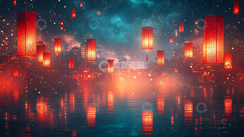 高清大图下载【趣麦麦图】梦幻红灯笼夜景