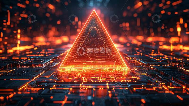 高清大图下载【趣麦麦图】橙色发光三角形科技背景