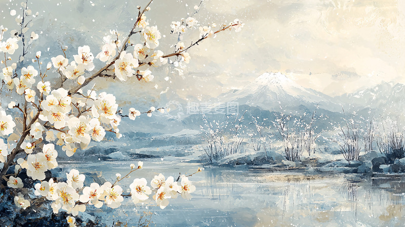 高清大图下载【趣麦麦图】水墨风梅花雪景山水