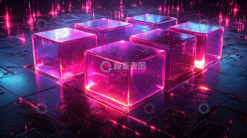 高清大图下载【趣麦麦图】炫彩发光玻璃方块