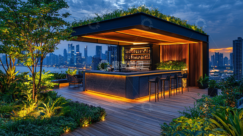 高清大图下载【趣麦麦图】屋顶花园酒吧夜景