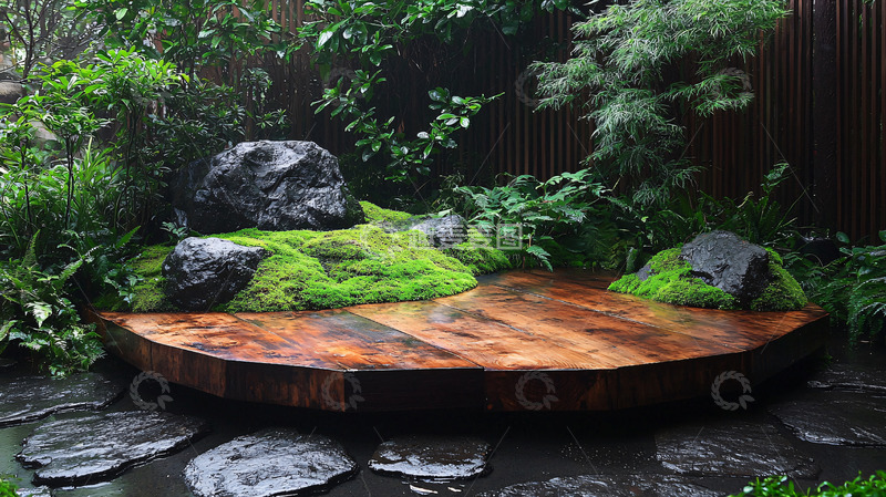 高清大图下载【趣麦麦图】雨后禅意日式庭院