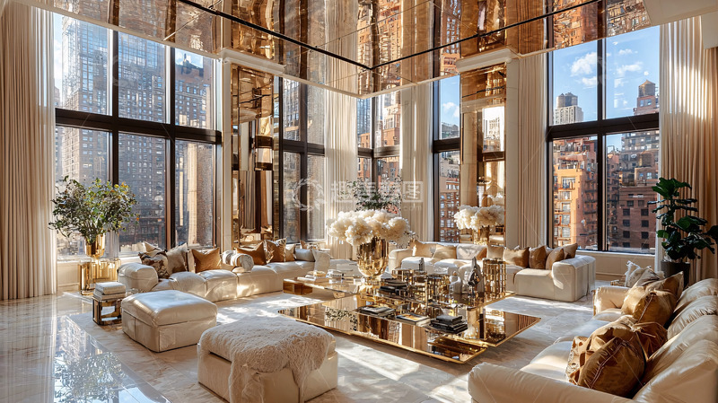 高清大图下载【趣麦麦图】奢华公寓客厅全景图