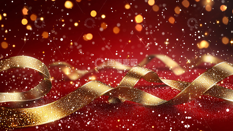 高清大图下载【趣麦麦图】红色背景金色丝带