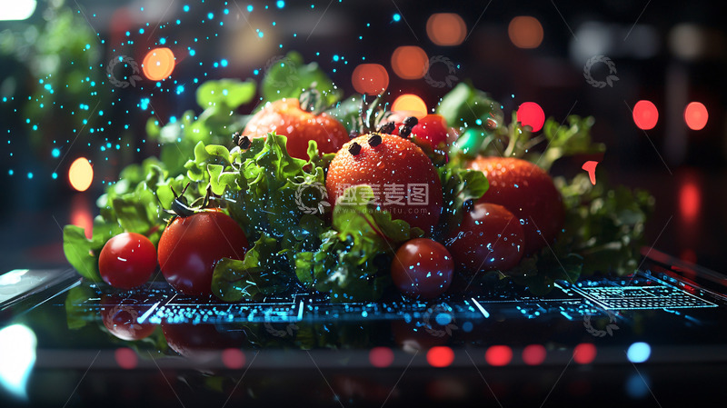 高清大图下载【趣麦麦图】新鲜蔬菜水果科技感