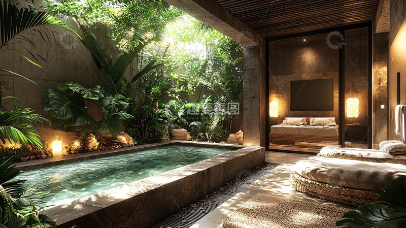 高清大图下载【趣麦麦图】热带雨林风格庭院泳池