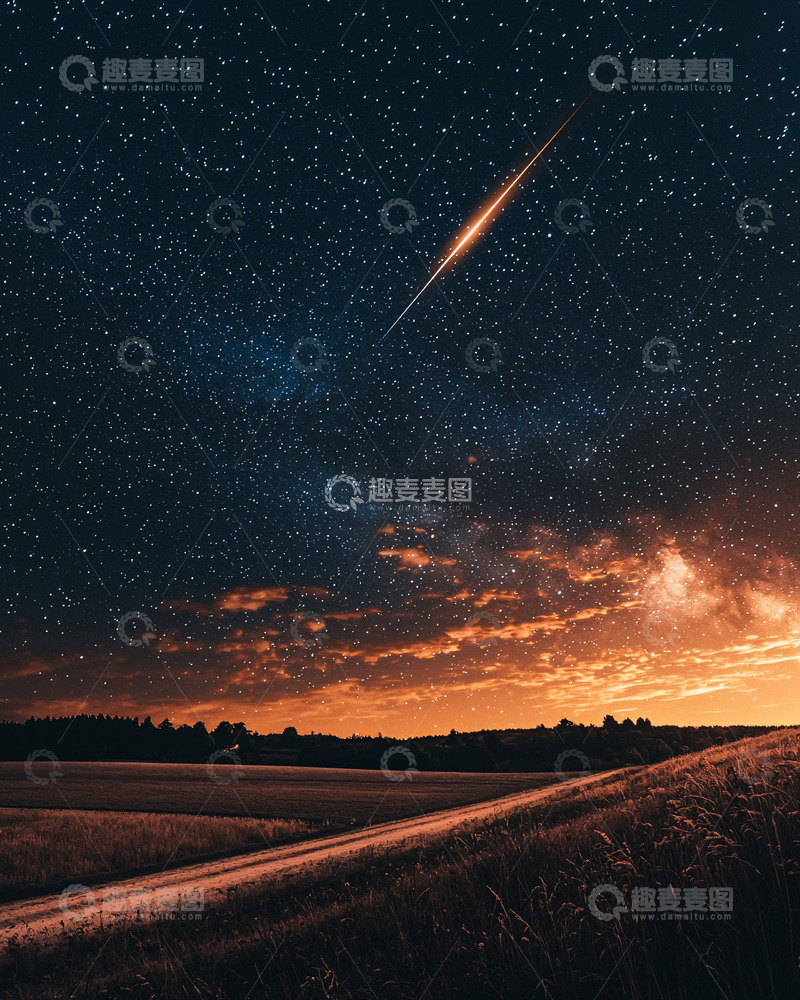 高清大图下载【趣麦麦图】星空流星划过田野