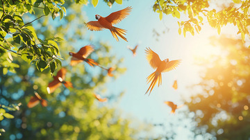 阳光下飞翔的鹦鹉