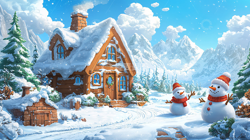 高清大图下载【趣麦麦图】雪景小屋