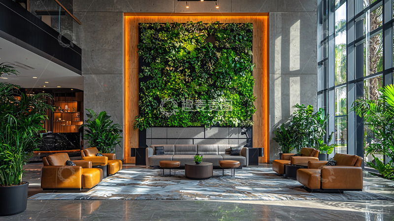 高清大图下载【趣麦麦图】现代风格的绿色植物墙休息区