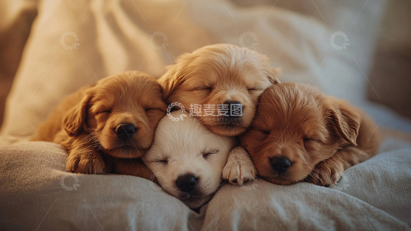 高清大图下载【趣麦麦图】一堆小狗挤在一起睡觉