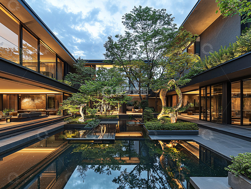 高清大图下载【趣麦麦图】现代中式庭院别墅