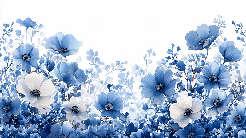 高清大图下载【趣麦麦图】蓝色花卉田园风背景图