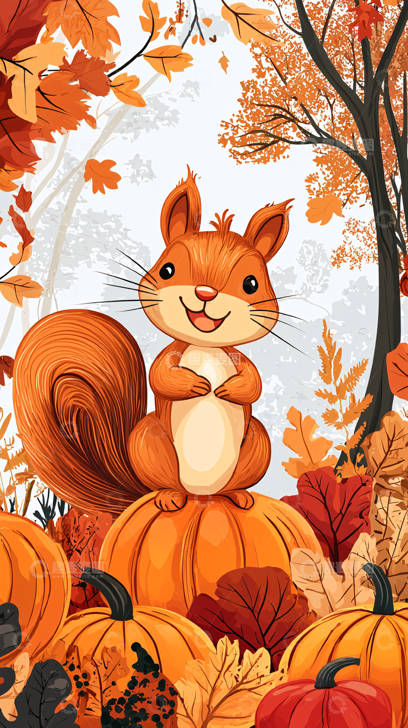 高清大图下载【趣麦麦图】秋日松鼠南瓜卡通
