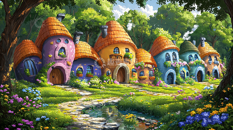 高清大图下载【趣麦麦图】童话般色彩鲜艳的蘑菇屋
