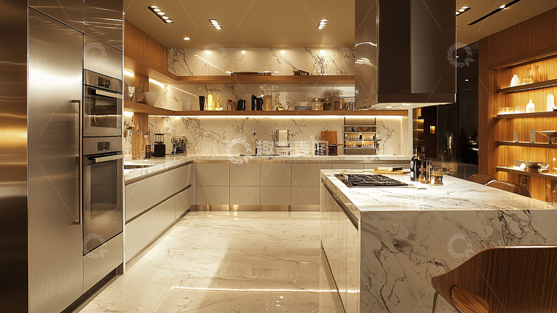 高清大图下载【趣麦麦图】现代风格奢华大理石厨房