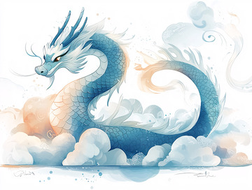 水彩风格蓝色祥龙
