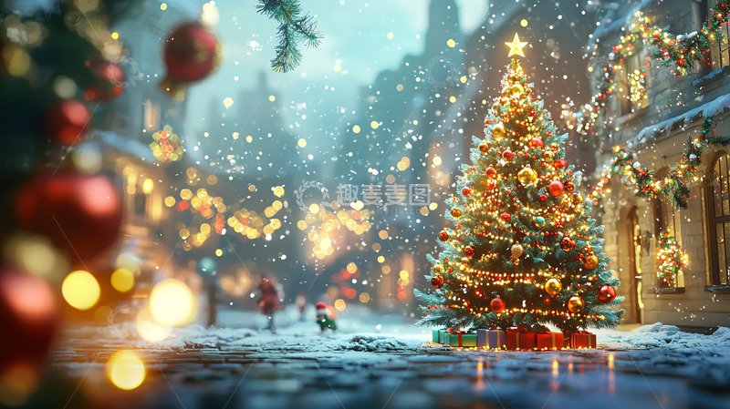 高清大图下载【趣麦麦图】下雪的圣诞小镇