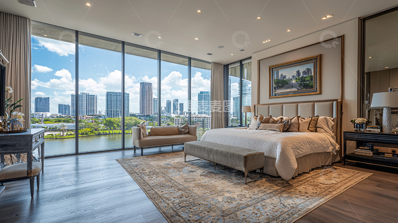高清大图下载【趣麦麦图】现代奢华卧室全景落地窗
