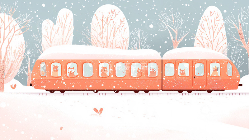高清大图下载【趣麦麦图】冬日火车雪景图