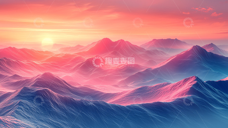 高清大图下载【趣麦麦图】粉色山脉日出