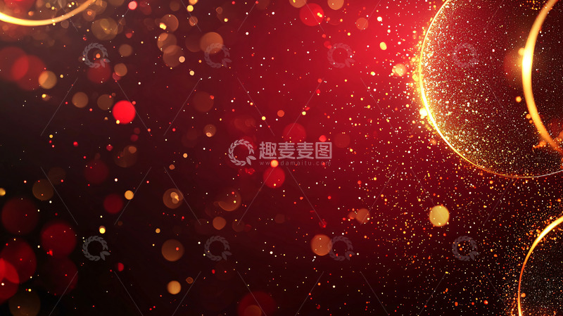 高清大图下载【趣麦麦图】红色背景金色光点