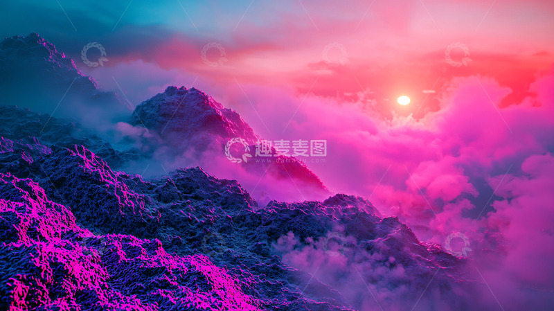 高清大图下载【趣麦麦图】梦幻粉紫山峰日出