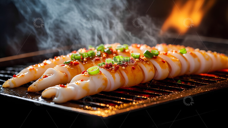 高清大图下载【趣麦麦图】美味碳烤鱿鱼美食摄影图1